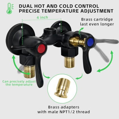 Outdoor Shower Kit Dual Handle Extendable Exposed Pipe Outdoor Shower Fixtures System with ABS Showerhead Solid Brass 4 Inch Center Mix Valve