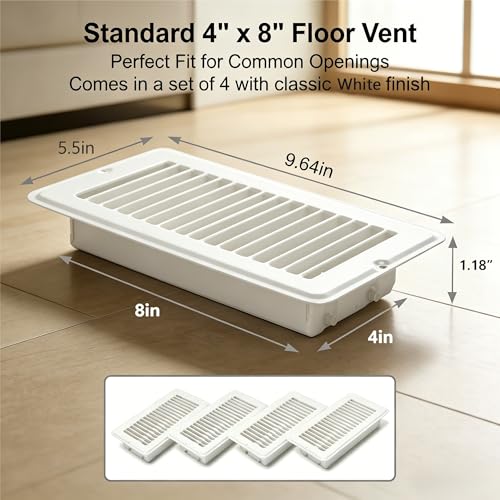 4 Pack 4"x8" Metal Floor Register Vents