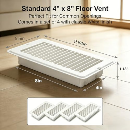 4 Pack 4"x8" Metal Floor Register Vents