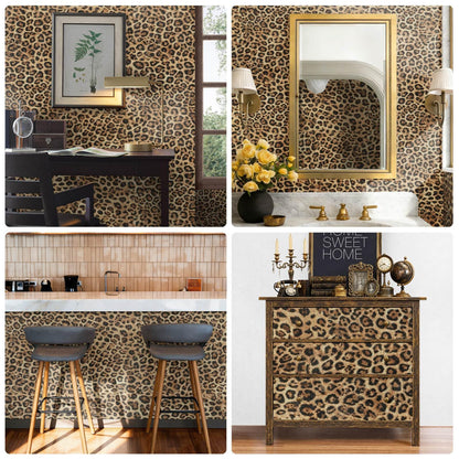 Cheetah Print Wallpaper Room Decor Brown Leopard Peel and Stick Wallpaper (Cheetah / 17.3" x 393.7")