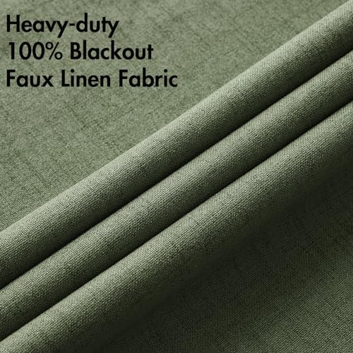 100% Blackout Linen Curtains for Bedroom 52x63 Inches Olive Green (Olive Green / 52"W x 63"L (Pack of 2))