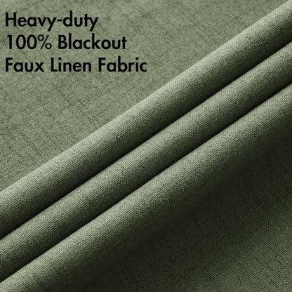 100% Blackout Linen Curtains for Bedroom 52x63 Inches Olive Green (Olive Green / 52"W x 63"L (Pack of 2))