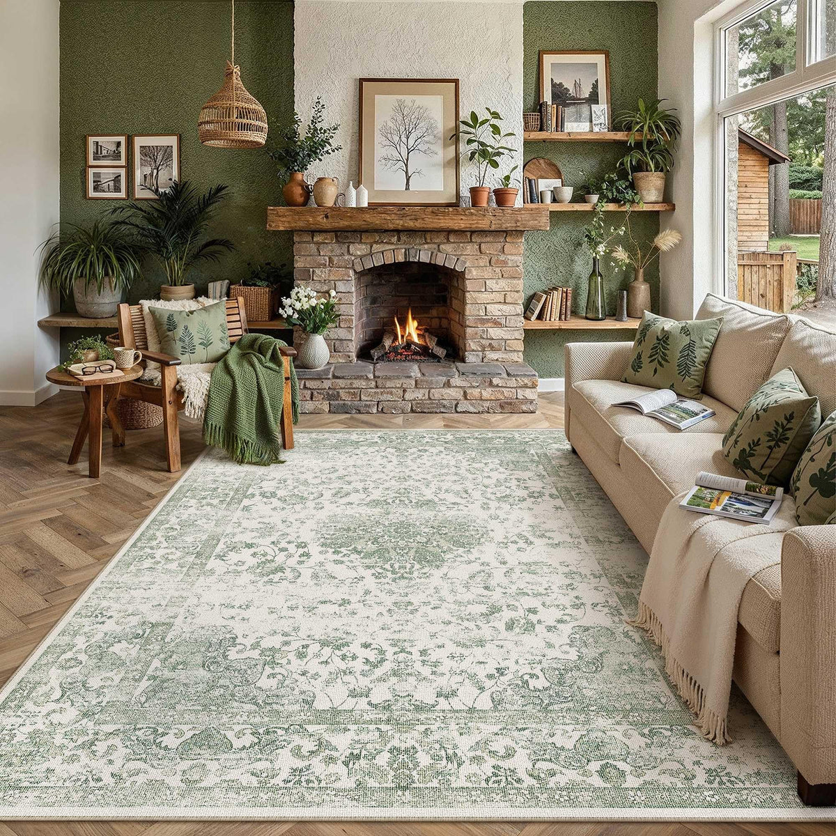 Green 9x12 Area Rug Washable for Living Room (Y|green / 9' x 12' (Rectangular))