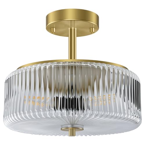 Ribbed Glass Semi Flush Mount Ceiling Light