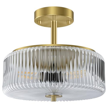 Ribbed Glass Semi Flush Mount Ceiling Light