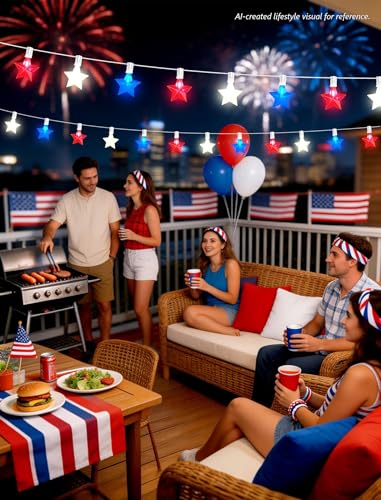 50FT 25 Light Patriotic Star Red White and Blue LED Star Lights (Red White Blue Star Lights / 50FT)