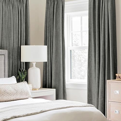 100% Blackout Linen Curtains for Bedroom 52x84 Inches Dark Grey (Dark Grey / 52"W x 84"L (Pack of 2))
