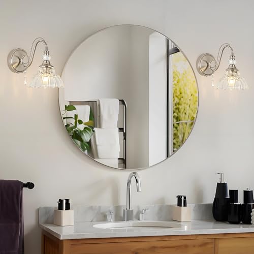 Bathroom Vanity Light Fixture with Floral Glass Shade