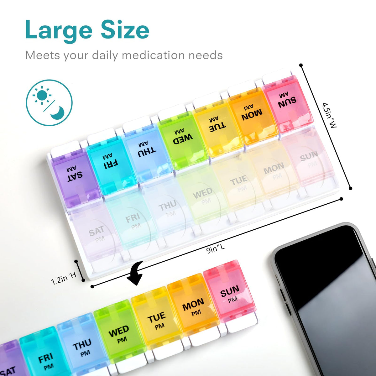 AM PM Weekly 7 Day Pill Organizer (Black (1 Pack))