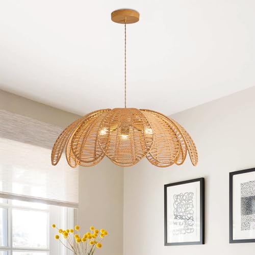 3 Light Boho Rattan Chandelier