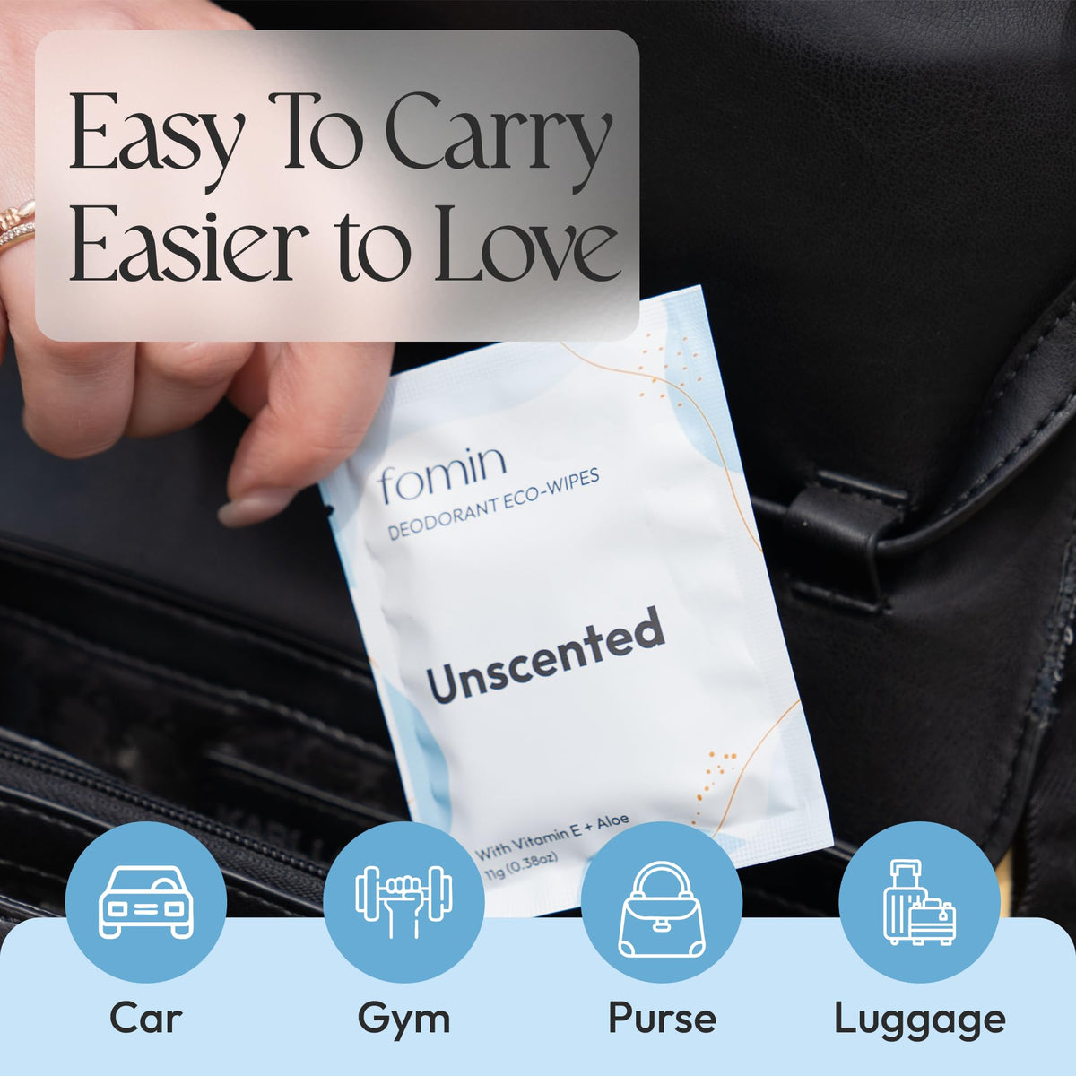 Travel Deodorant Wipes for Women & Men (Unscented - 50 Count)