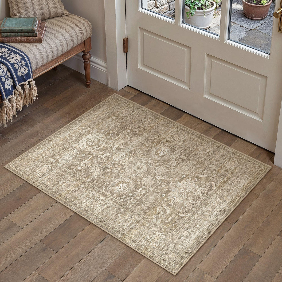 Entryway Area Rugs 2x3 Beige Vintage Rug (Retro | Beige / 2' x 3' (Rectangular))