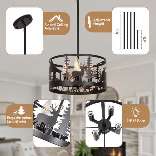 Rustic Deer Bear Cabin Chandelier