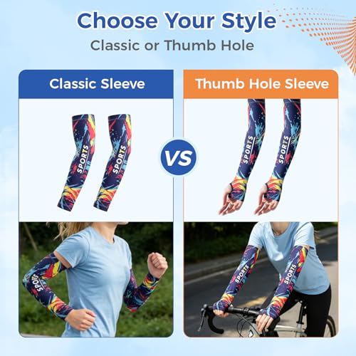 UV Protection Arm Sleeves Sun Block Cover with Thumb Holes 6 Pairs
