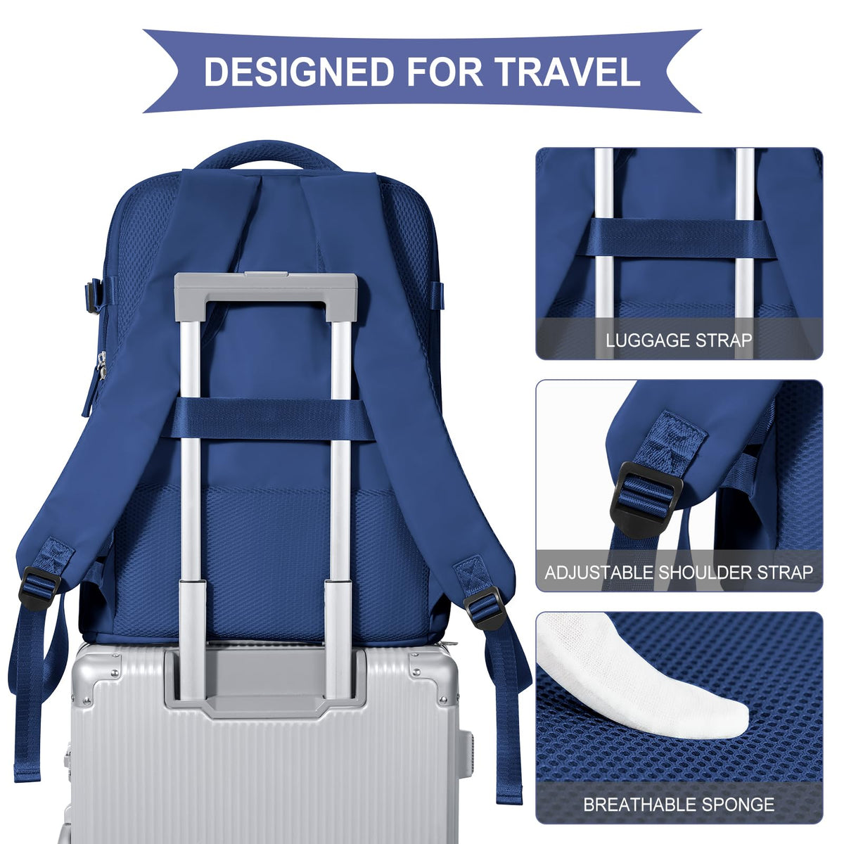 Large Travel Backpack For Women Men (Royal Blue / 30 liters)