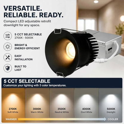 3 Inch Anti Glare Recessed Lighting IP65 Shower Light 5CCT Waterproof LED Downlight with Junction Box (Black-1P / 3 Inch)