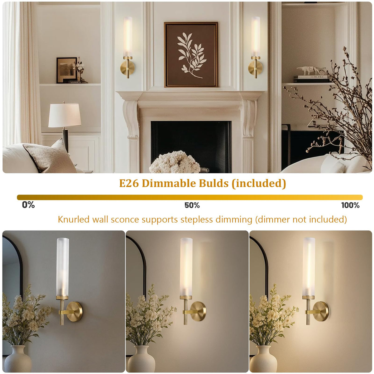 20" Knurled Brass Bathroom Wall Sconces (20-IN-Brass-1PC)