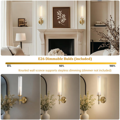 20" Knurled Brass Bathroom Wall Sconces (20-IN-Brass-1PC)