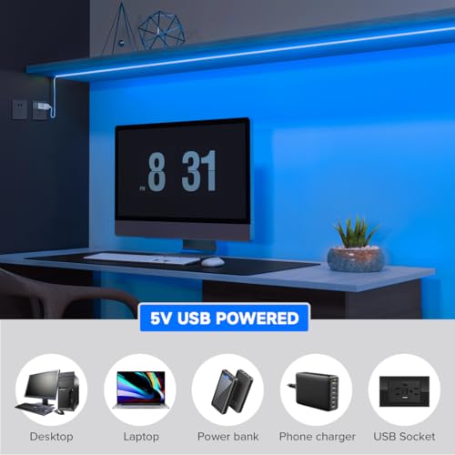 FCOB 5V USB Powered Blue Color COB LED Strip Lights for TV (Blue / 3.28FT)