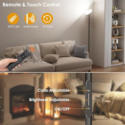 350° Rotating Head & 32W Dimmable LED Torchiere Floor Lamps for Living Room