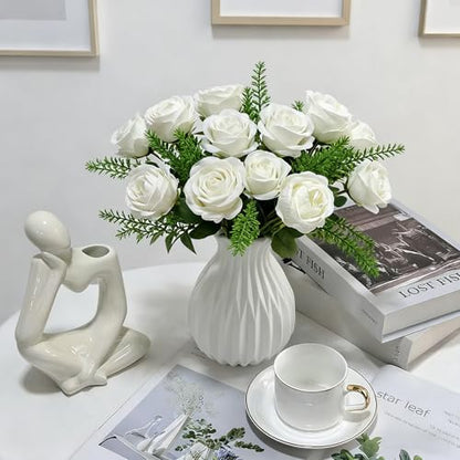 100Pcs White Roses Artificial Flowers with Stems (White / 100Pcs)