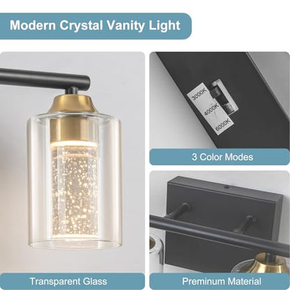 4 Light Black & Gold Bathroom Vanity Light with 3 Color Modes (4-light / Black & Gold)