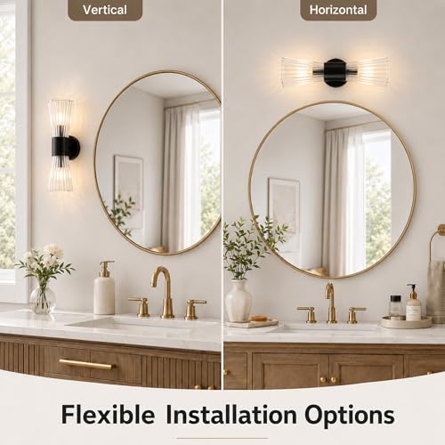 Black Glass Wall Sconce Light (Black Clear Glass)