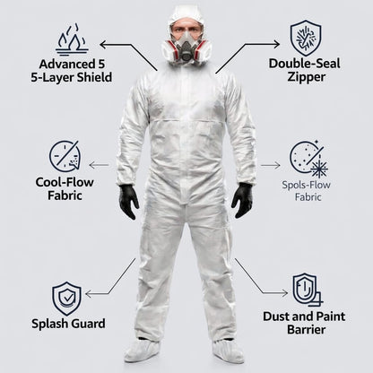 Hazmat Suit Disposable Coverall Kit with Hood (Medium)