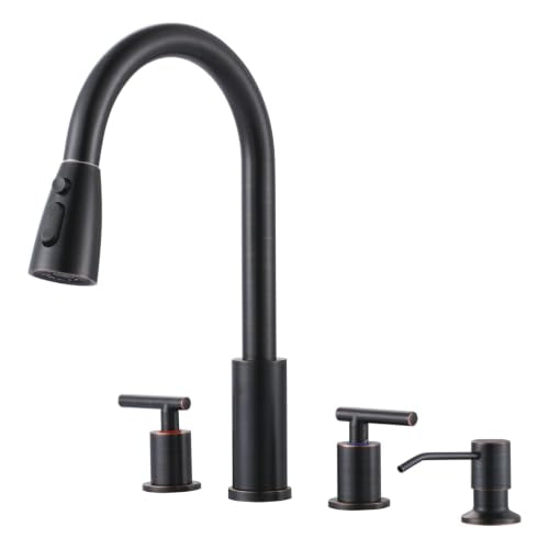 2 Handle Kitchen Faucet 4 Hole with Sprayer and Soap Dispenser