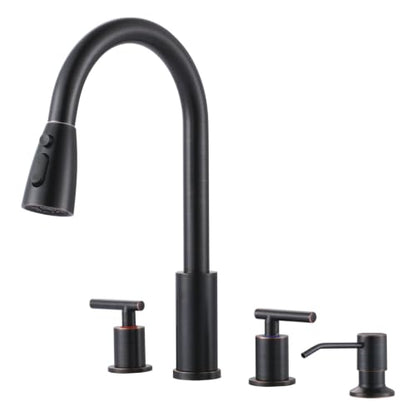 2 Handle Kitchen Faucet 4 Hole with Sprayer and Soap Dispenser