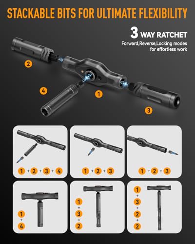 43-in-1 Magnetic Ratchet Screwdriver Set with S2 Steel Bits, T Handle Design for Home Repair, DIY Projects