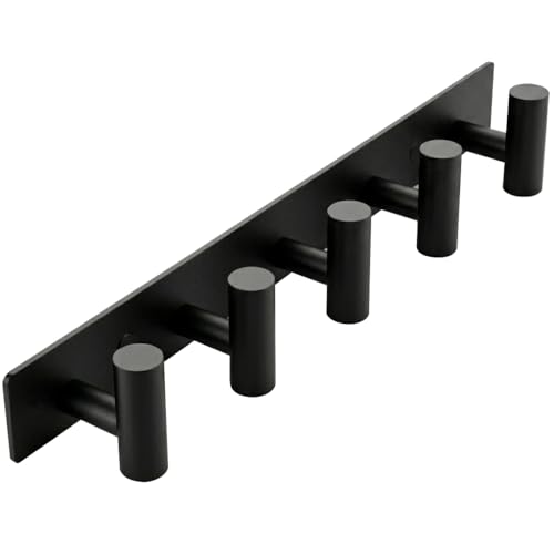 Matte Black Coat Rack Wall Mount (Matte Black / “T“ Shape 5 Hooks 1 Pack)