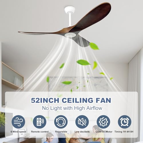 52'' Outdoor Ceiling Fan No Light (52 inch / White+Dark walnut)