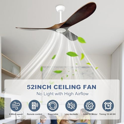 52'' Outdoor Ceiling Fan No Light (52 inch / White+Dark walnut)