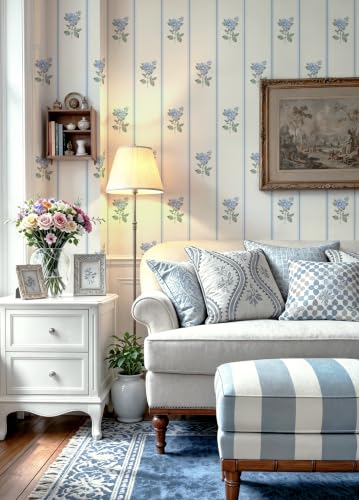 Peel and Stick Wallpaper Stripe Wall Paper Floral Contact Paper Vintage Farmhouse