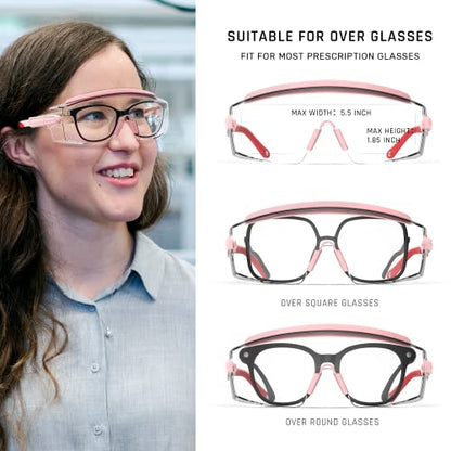 Anti fog Safety Glasses Over Glasses (Pink)