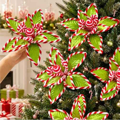 12 PCS Green Candy Cane Poinsettia (Green Whimsy)
