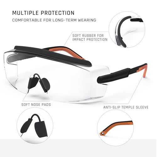 Anti fog Safety Glasses Over Glasses (Black&orange)