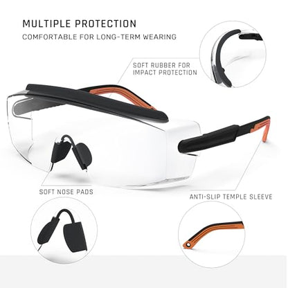 Anti fog Safety Glasses Over Glasses (Black&orange)