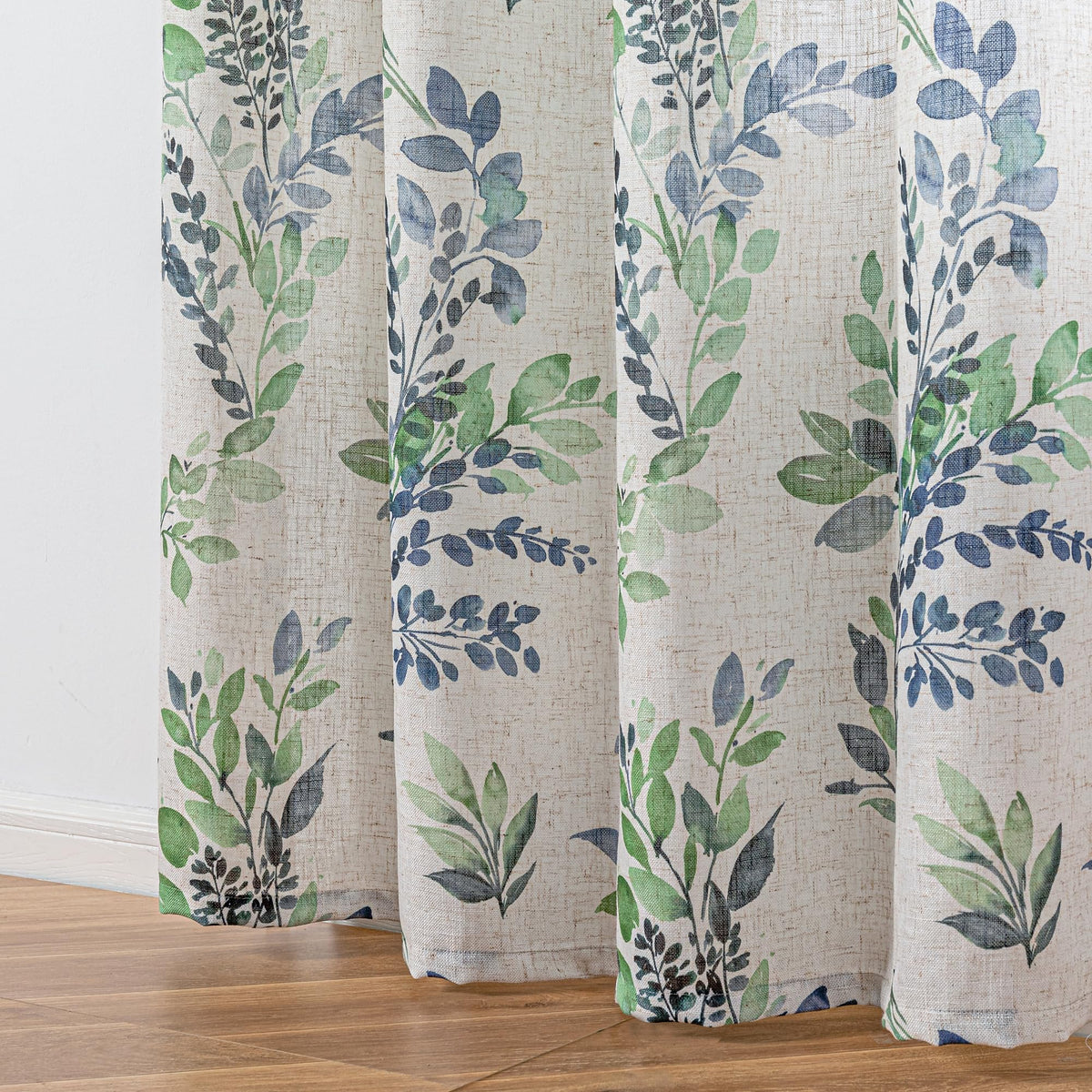 Floral Linen Curtains 54 inch Length 2 Panels Set Leaf Patterned Semi Sheer Light Filtering Privacy Farmhouse Grommet Drapes for Bedroom Small Window (B-green / 52"W x 54"L (Pack of 2))