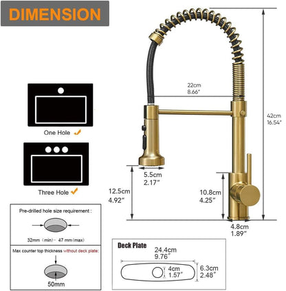 High Arc Spring Kitchen Faucet with Pull Down Sprayer