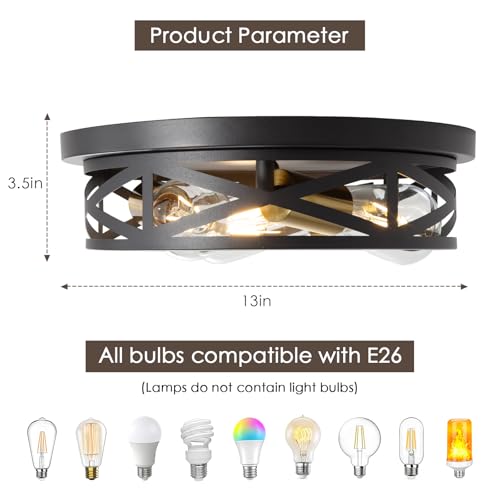 Black Ceiling Light Fixture with Gold Base