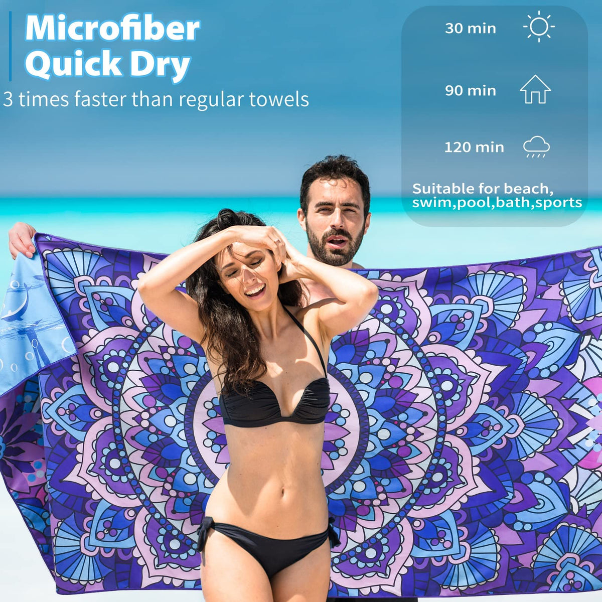 Microfiber Beach Towel Extra Large 71x32 Mandala Floral 2 Pack (Mandala Floral / 71 x 32 Inches)