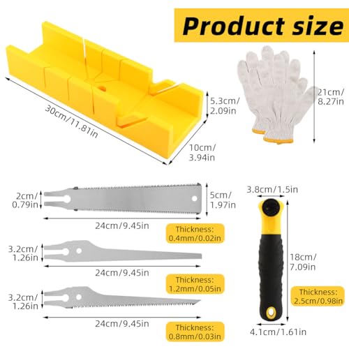 4-in-1 Miter Box and Saw Set, 12-Inch Mitre Box with 3 Interchangeable Blades,Japanese Pull Saw for Wood,Precise 45°/90°/135° Angle Cutting Tool