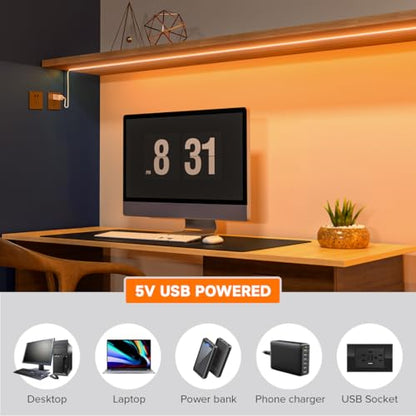 FCOB 5V USB Powered Orange Color COB LED Strip Lights for TV (Orange / 6.56FT)