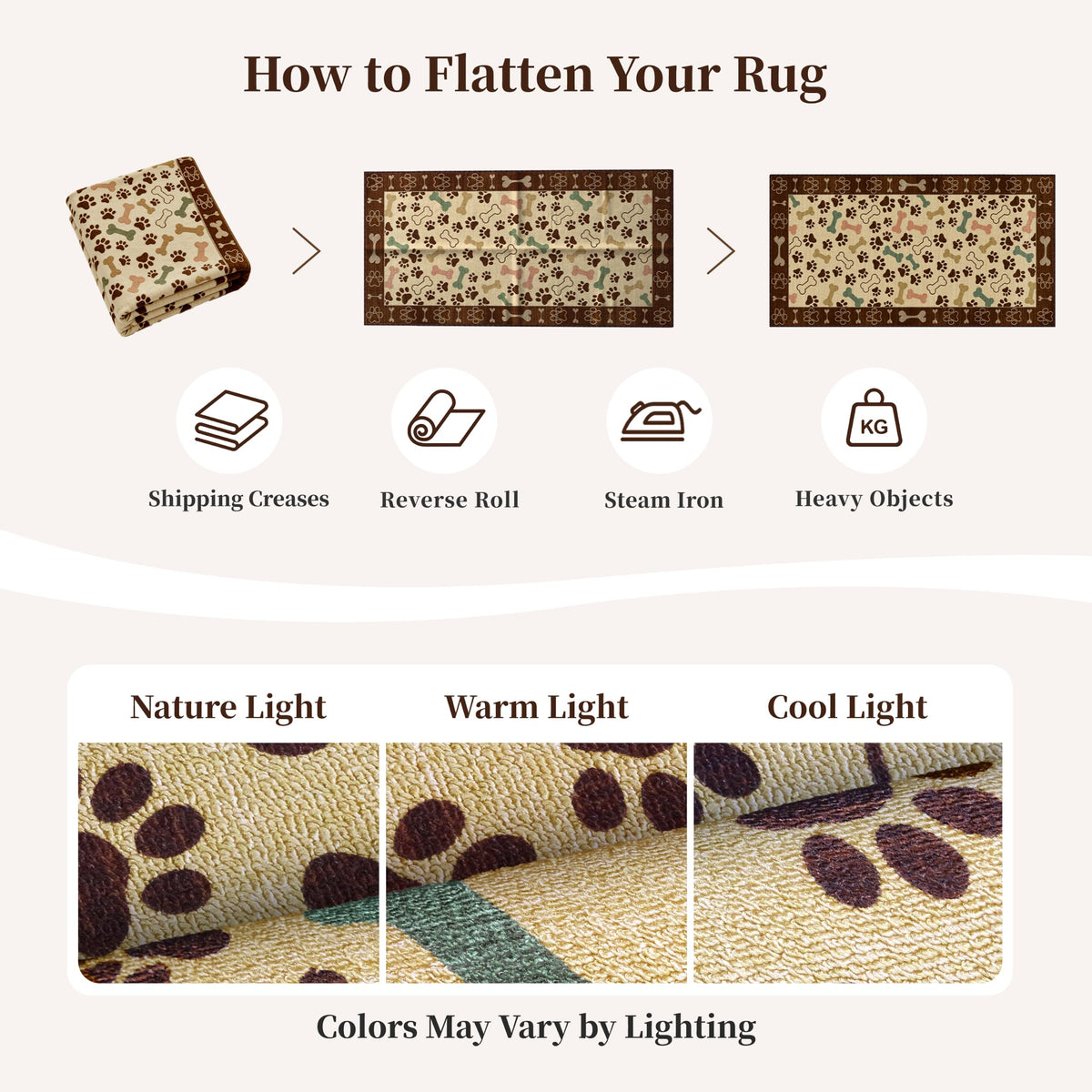 Waterproof 3x5 Runner Rug Non Slip Floor Runners for Dogs (Paw Beige / 3' x 5' (Runner))