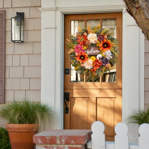 Artificial Harvest Fall Wreaths for Front Door 24 Inch Autumn Wreath (Fall Welcome Wreath)