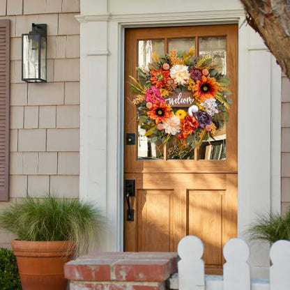 Artificial Harvest Fall Wreaths for Front Door 24 Inch Autumn Wreath (Fall Welcome Wreath)