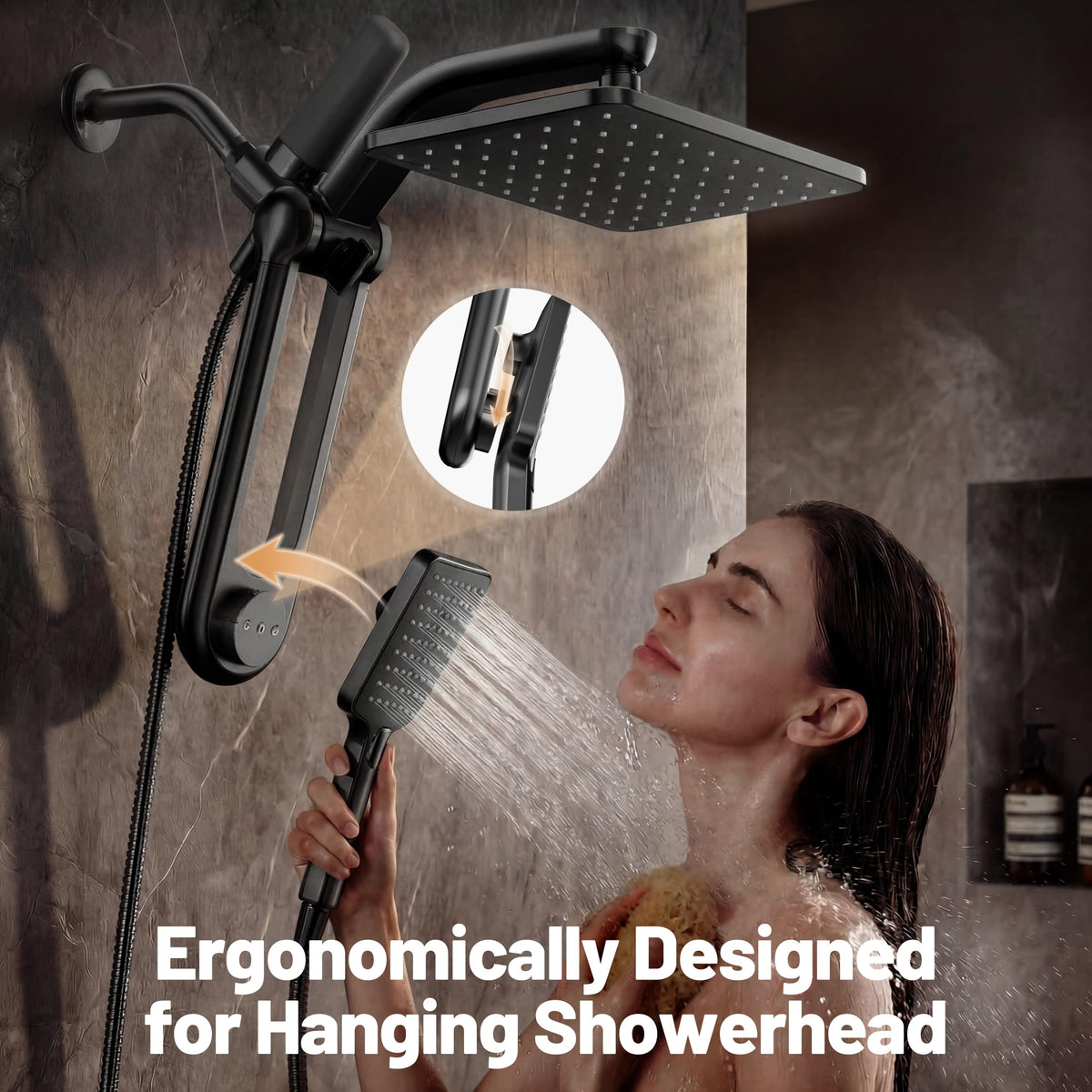 Dual Filtered Rainfall Handheld Showerhead Spray Combo for Bathroom (Matte Black)