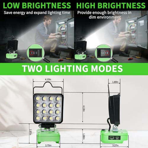 Cordless LED Work Light 48W 4200LM Flood Light with USB & Type